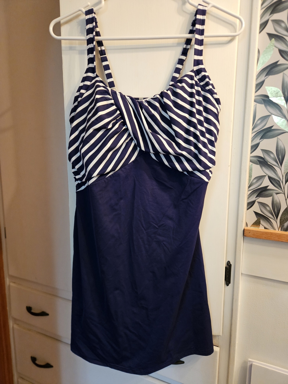 Lands' End Navy and White Twist-Front One-Piece Swim Dress 12